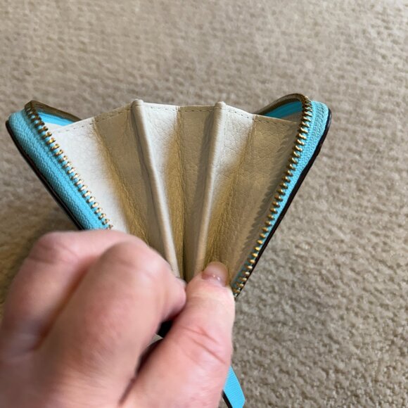 Kate Spade Wallet Mikas Pond Lacy Saffiano Leather Zip Around Robins Egg Blue - Picture 9 of 16